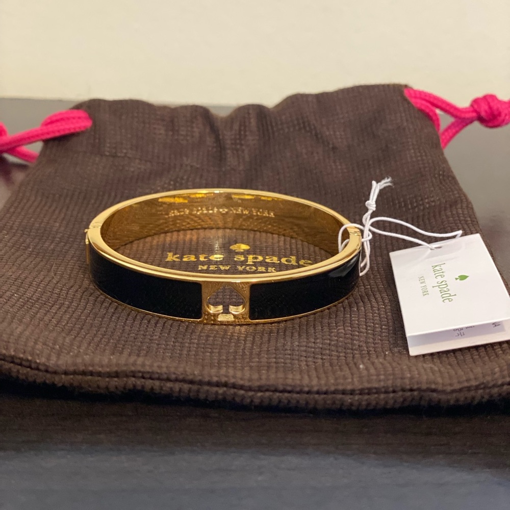 NWT Kate Spade Gold & Black Heritage Hole Punch Spade Bangle Bracelet